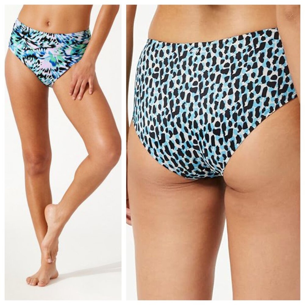 NWT High-Waist Reversible Bikini Bottoms - Tropical & Leopard Print, Size Medium